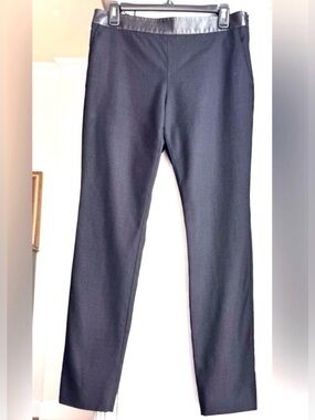 Gucci Black Pants Sz 10 Classic Wool Blend Straight Leg Leather Waistband EU 42
